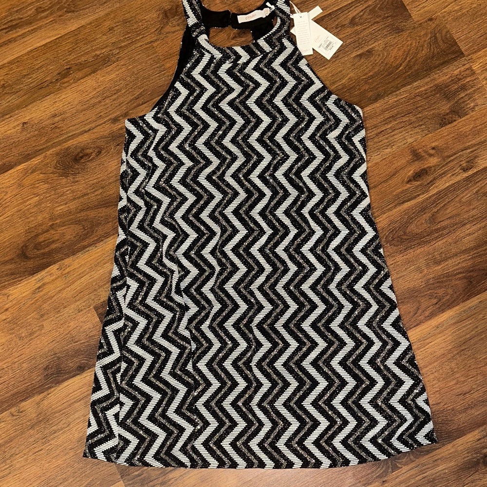 Candie's Black and White Zigzag Midi Dress